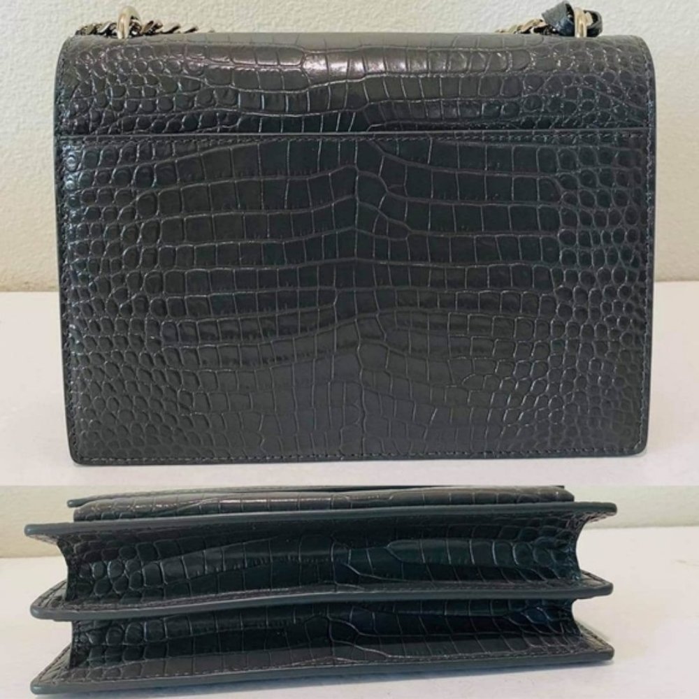 YSL SUNSET Medium Croc black Crossbody Brand New - Picture 3 of 15